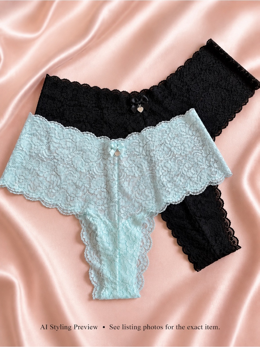 La Vie en Rose XL Lace Cheeky Panties 2-Pack Black & Mint Green NWT